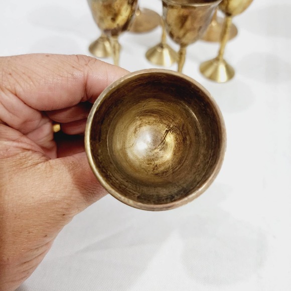 Vintage Mid-Century Modern Brass Standard & Mini Wine Goblets Stem Made in india - Picture 6 of 16